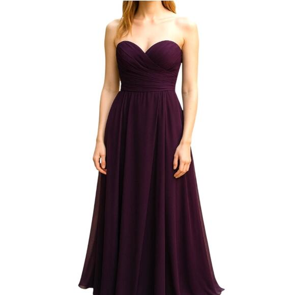 Morilee by Madeline Gardner Bridesmaids Dress Strapless Chiffon Long Purple 8 - Picture 1 of 6